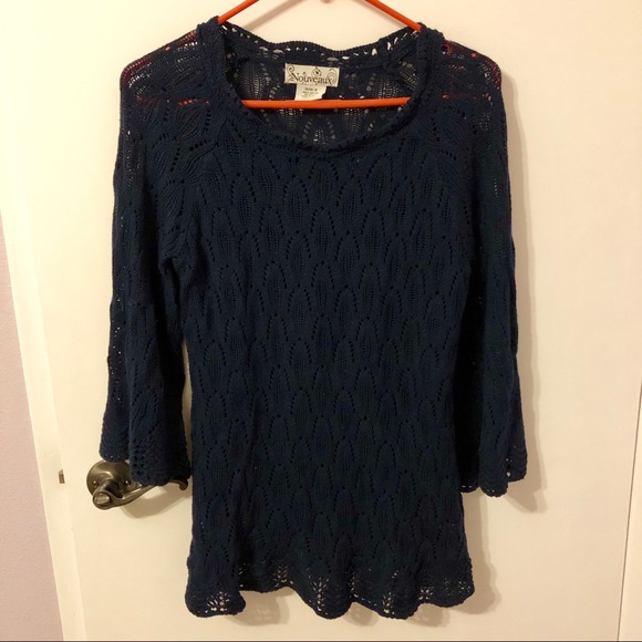 Navy Blue Bell Sleeve Sweater - Picture 1 of 3